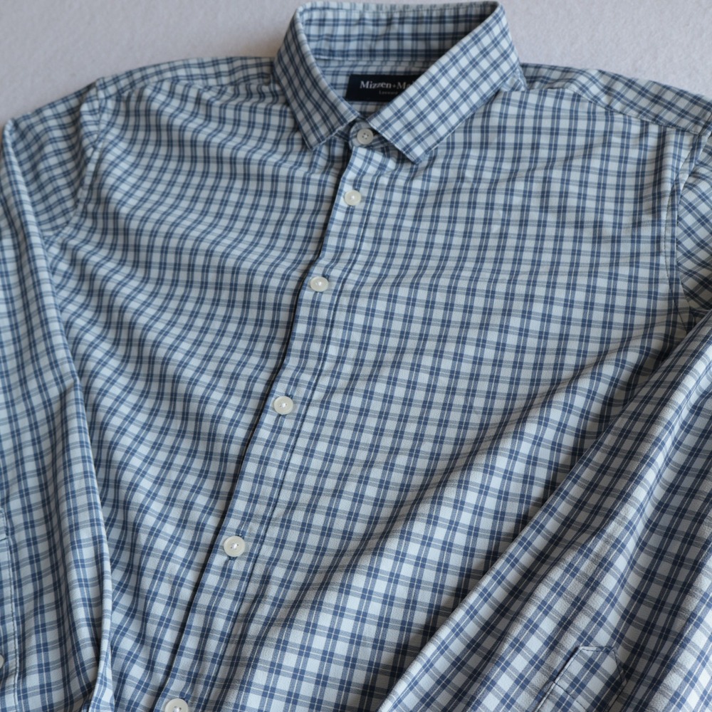 Mizzen+Main Leeward Trim No Tuck Shirt Mens L Blue Plaid Performance Stretch